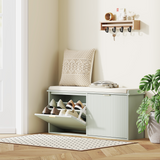 Shoe Storage Bench with Cushioned Seat & 2 Drawers for 10 Pairs – 104cm Hallway Shoe Cabinet, Green and Beige