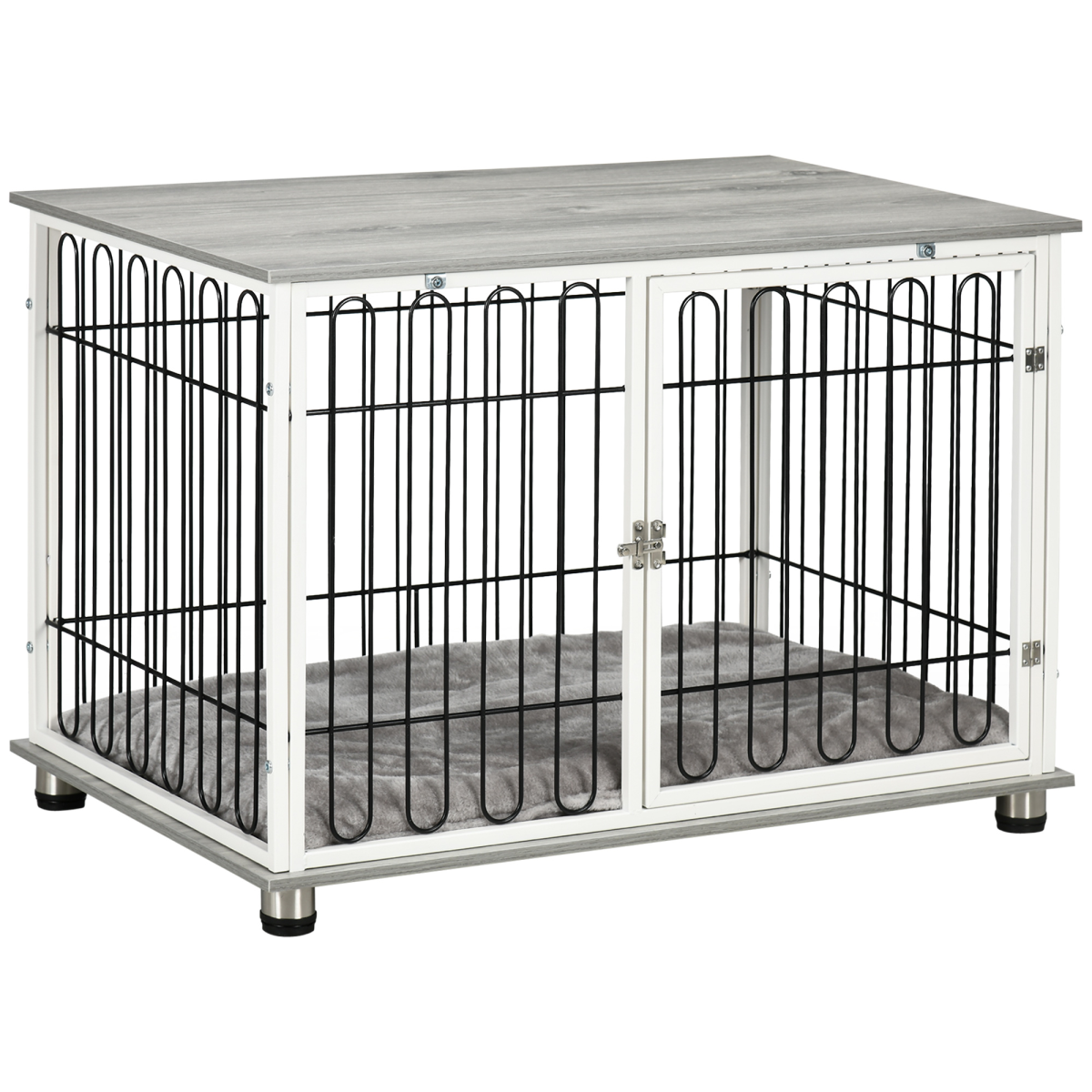 PawHut Dog Crate Furniture End Table with Washable Cushion and Lockable Door – Small to Medium Dogs