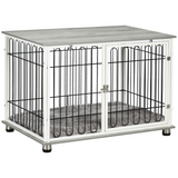 PawHut Dog Crate Furniture End Table with Washable Cushion and Lockable Door – Small to Medium Dogs