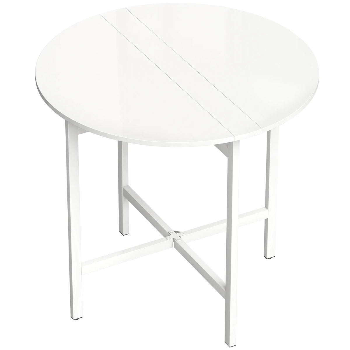 HOMCOM Round Drop Leaf Dining Table – 80cm Folding Kitchen Table for Small Spaces with Steel Frame, White