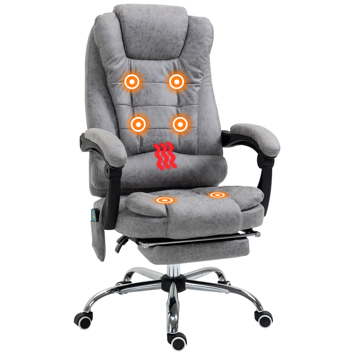 Vinsetto Heated Massage Office Chair with 6 Vibration Points & Footrest – Reclining Home Office Chair, Grey