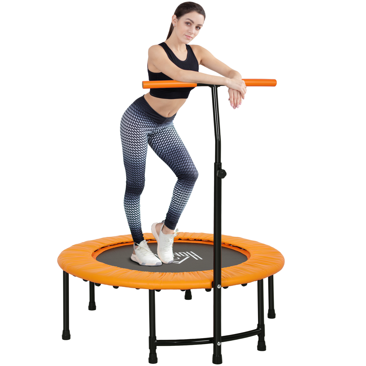 HOMCOM 40" Mini Trampoline with Adjustable Handle – Fitness Rebounder for Adults, Indoor & Outdoor, Orange