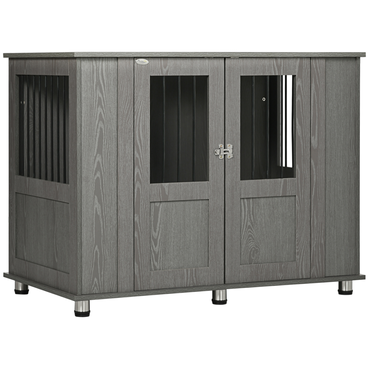PawHut Extra Large Dog Crate Furniture with Magnetic Locking Doors – Indoor Kennel, End Table, Grey