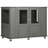 PawHut Extra Large Dog Crate Furniture with Magnetic Locking Doors – Indoor Kennel, End Table, Grey