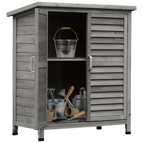 Grey solid fir wood 2-door garden storage unit