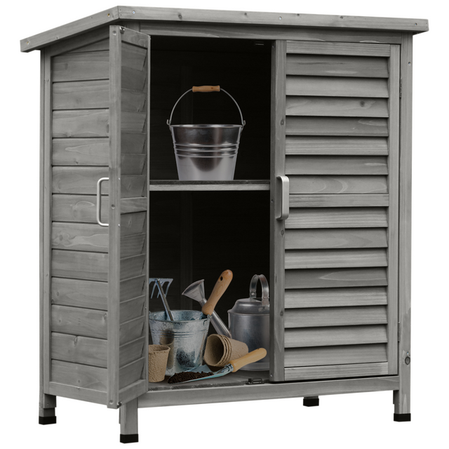 Grey solid fir wood 2-door garden storage unit