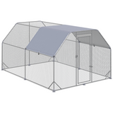 PawHut Walk-In Chicken Run with Roof Cover, Galvanised Steel Coop for 10-12 Chickens – 3.8m Hen House