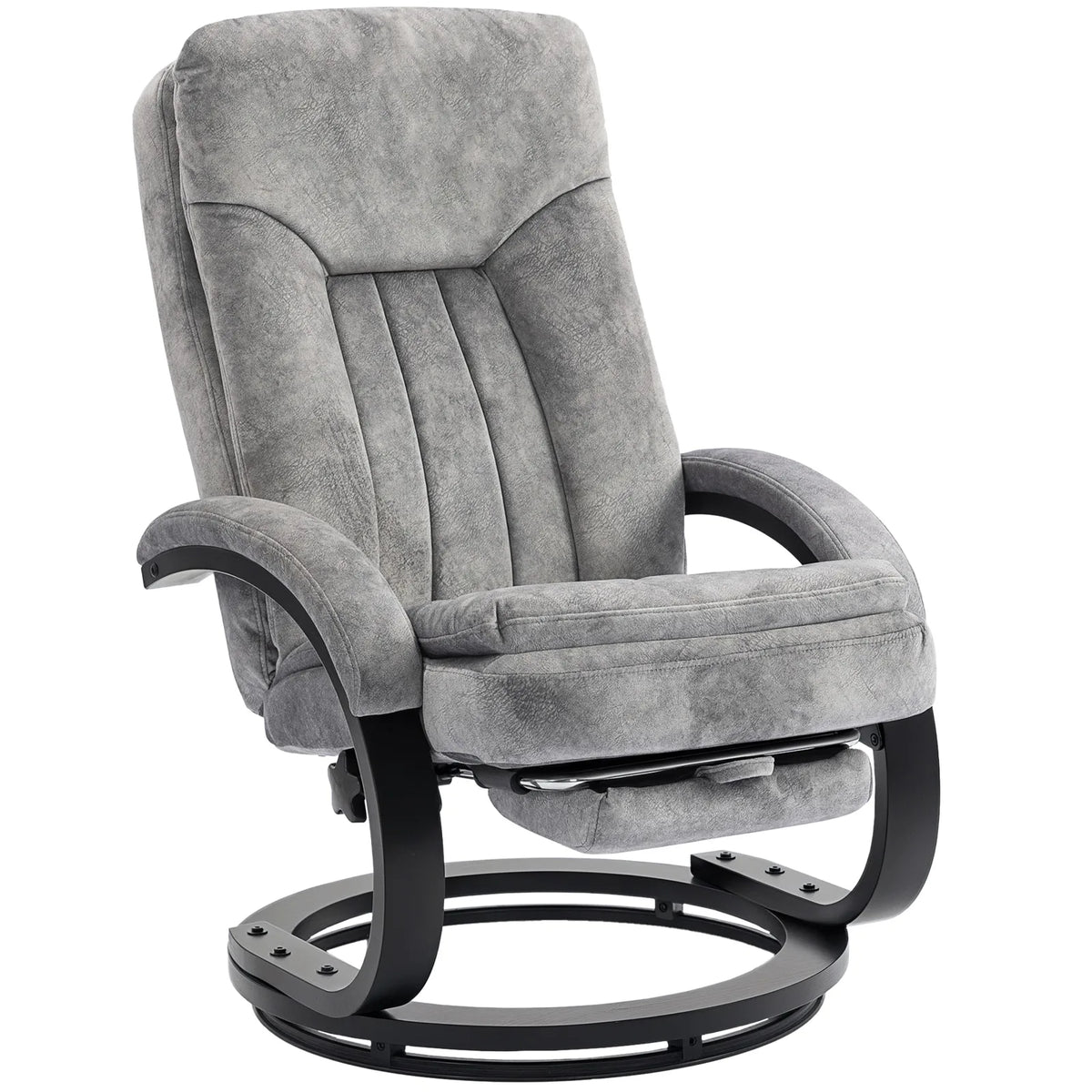 HOMCOM Swivel Recliner Chair with Footrest – Manual 135° Reclining Armchair, Velvet-Feel Upholstery, Grey