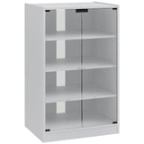 HOMCOM 4-Tier Hi-Fi Stand with Push-to-Open Glass Doors and Adjustable Shelves – Record Player Cabinet, White