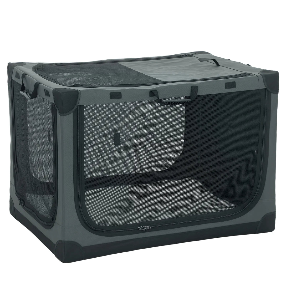 PawHut Soft Dog Travel Crate, 90 x 64 x 64 cm, with Removable Pad and Mesh Windows – Foldable, Army Green