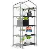 Mini Greenhouse with 4 Shelves, Steel Frame & Roll-Up Zipped PVC Cover – 70 x 50 x 160cm Grow House, Dark Green