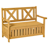 Outsunny 2-Seater Garden Storage Bench – Fir Wood Outdoor Patio Seating with Under-Seat Storage