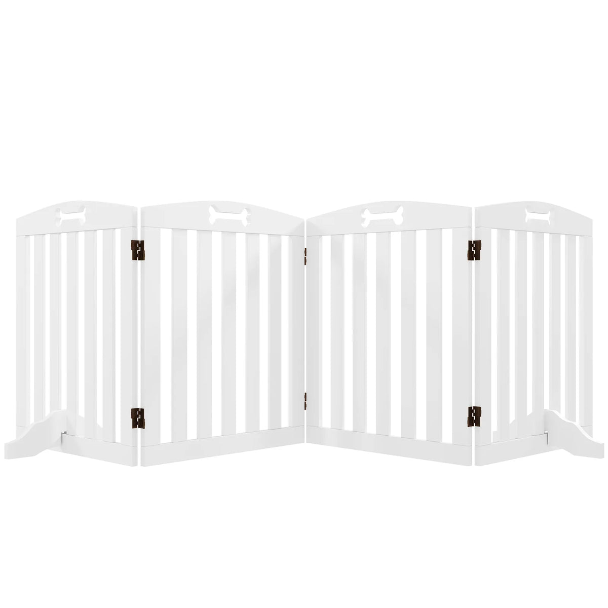 PawHut Wooden Freestanding Dog Gate, 4-Panel Foldable Pet Barrier for Doors and Stairs, 207.5cm, White