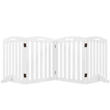 PawHut Wooden Freestanding Dog Gate, 4-Panel Foldable Pet Barrier for Doors and Stairs, 207.5cm, White