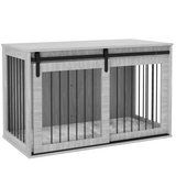 PawHut Dog Crate Furniture with Removable Cushion – Side Table Kennel with Barn Door for Extra Large Dogs, Grey