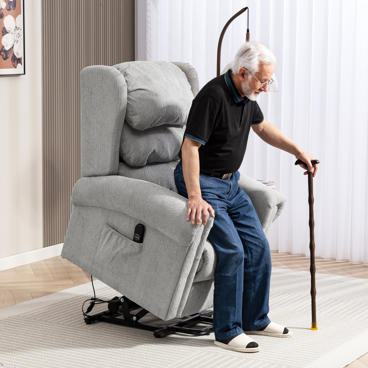 Electric Riser Recliner Chair with Remote Control, USB Port & Side Pockets – Velvet-Feel Power Lift Armchair, Grey