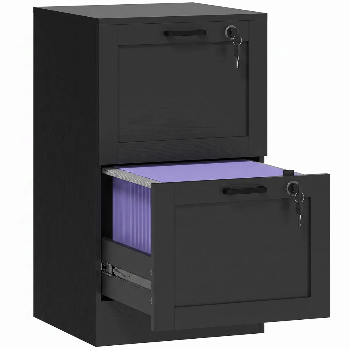 HOMCOM 2-Drawer Lockable Filing Cabinet with Adjustable Hanging Rails – Compact Home Office Storage, Black
