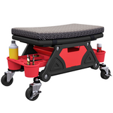 HOMCOM Rolling Mechanic Stool with Tool Trays, Drawer & Padded Seat – 135kg Capacity Workshop Stool, Black
