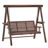 Outsunny 3-Seater Wooden Garden Swing Chair with Side Tables, Adjustable Chains and Cushion – Fir Wood