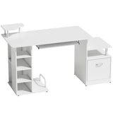 HOMCOM Computer Desk with Drawer, 4-Tier Shelves and Keyboard Tray – CPU Stand Home Office Desk, White