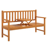 Outsunny Wooden Garden Bench with Liftable Middle Table – 2-3 Seater Pine Patio Loveseat for Porch and Garden, Light Brown