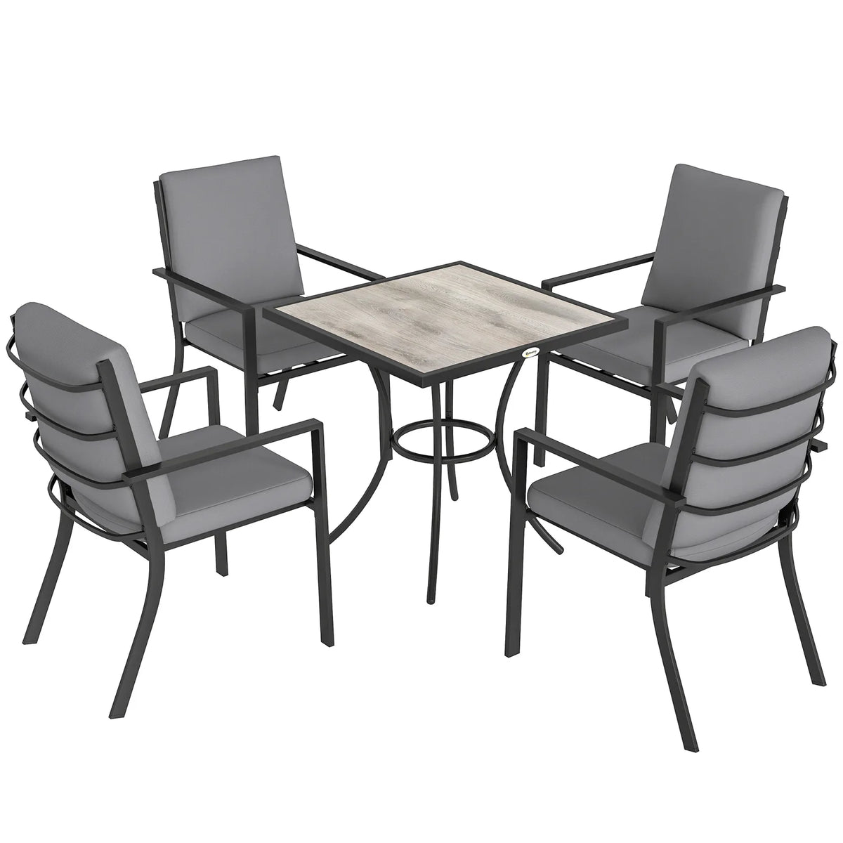 Outsunny 5 Piece Garden Dining Set for 4 – Square Table with Stackable Cushioned Armchairs