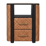 Artisan Furniture Solid Wood Rattan Curve Edge Nightstand with 2 Drawers and Shelf – Bedroom, Dark Brown