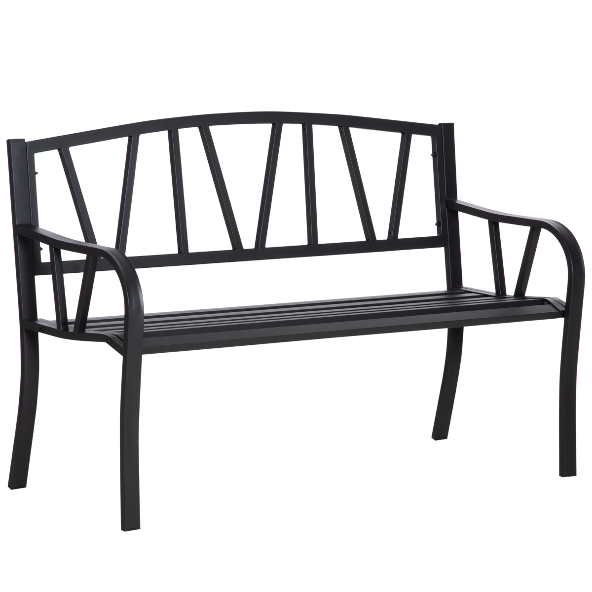 Outsunny 2-Seater Metal Garden Bench with Slatted Seat – Outdoor Loveseat for Patio and Park