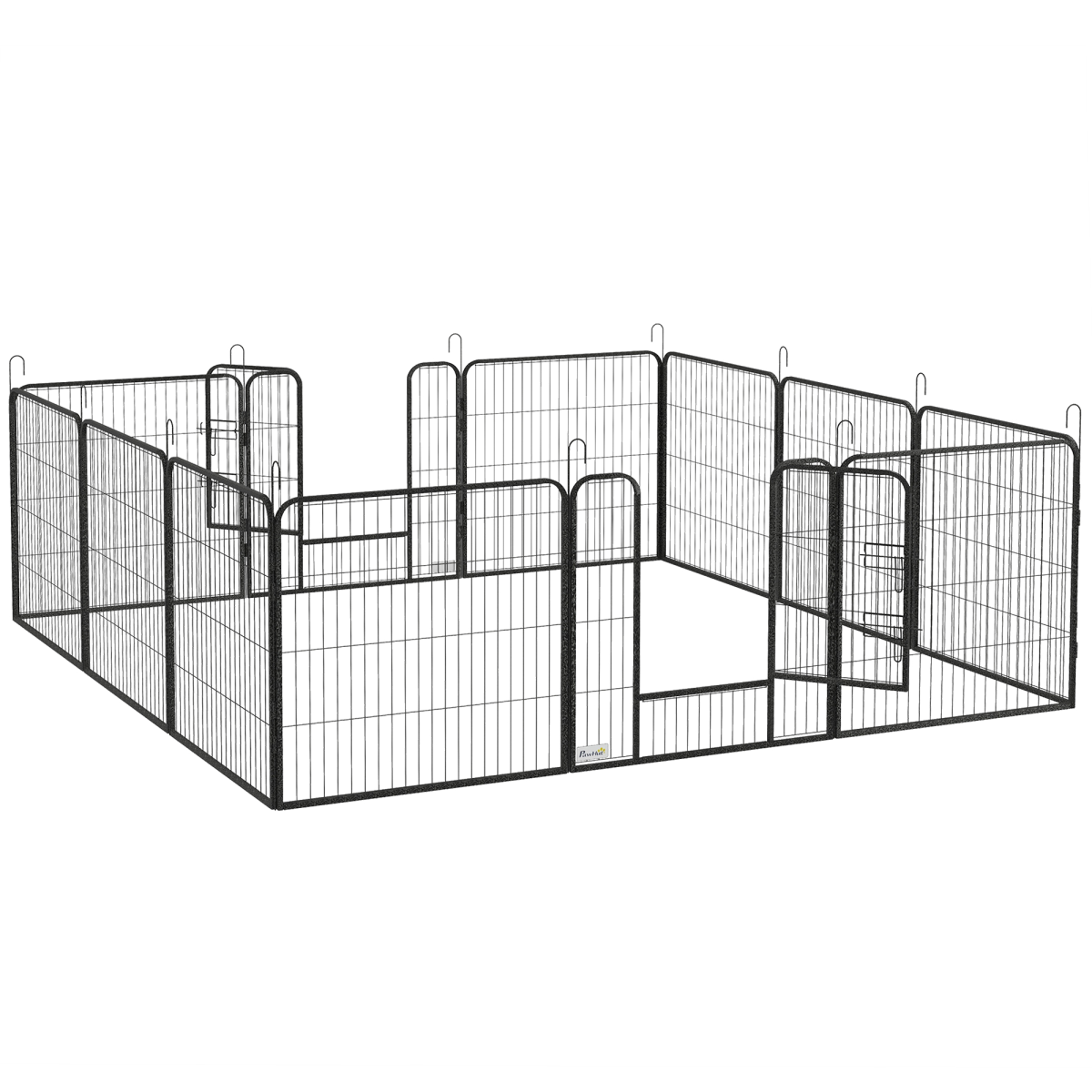 PawHut Heavy Duty Puppy Play Pen with 12 Panels and 2 Lockable Doors – Indoor Outdoor Pet Exercise Pen, Grey