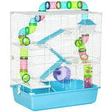 PawHut Hamster Cage with Water Bottle, Exercise Wheel, Play Tubes & Ramps – Small Animal Habitat, Light Blue