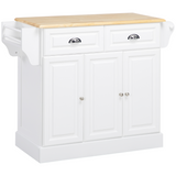 HOMCOM Kitchen Storage Trolley with Drawers, Adjustable Shelves & Wooden Top – Rolling Kitchen Island, White