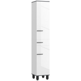HOMCOM Tall Slim Bathroom Cabinet with Double Doors, Drawer & Adjustable Shelves – White and Black
