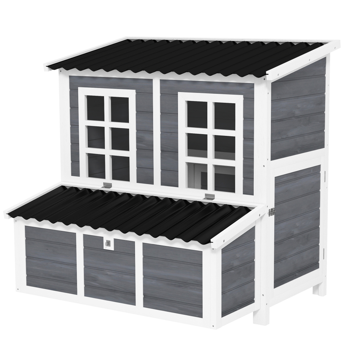 PawHut Wooden Chicken Coop with Nesting Box & Pull-Out Tray for 4-6 Chickens, 100 x 86 x 100cm, Light Grey