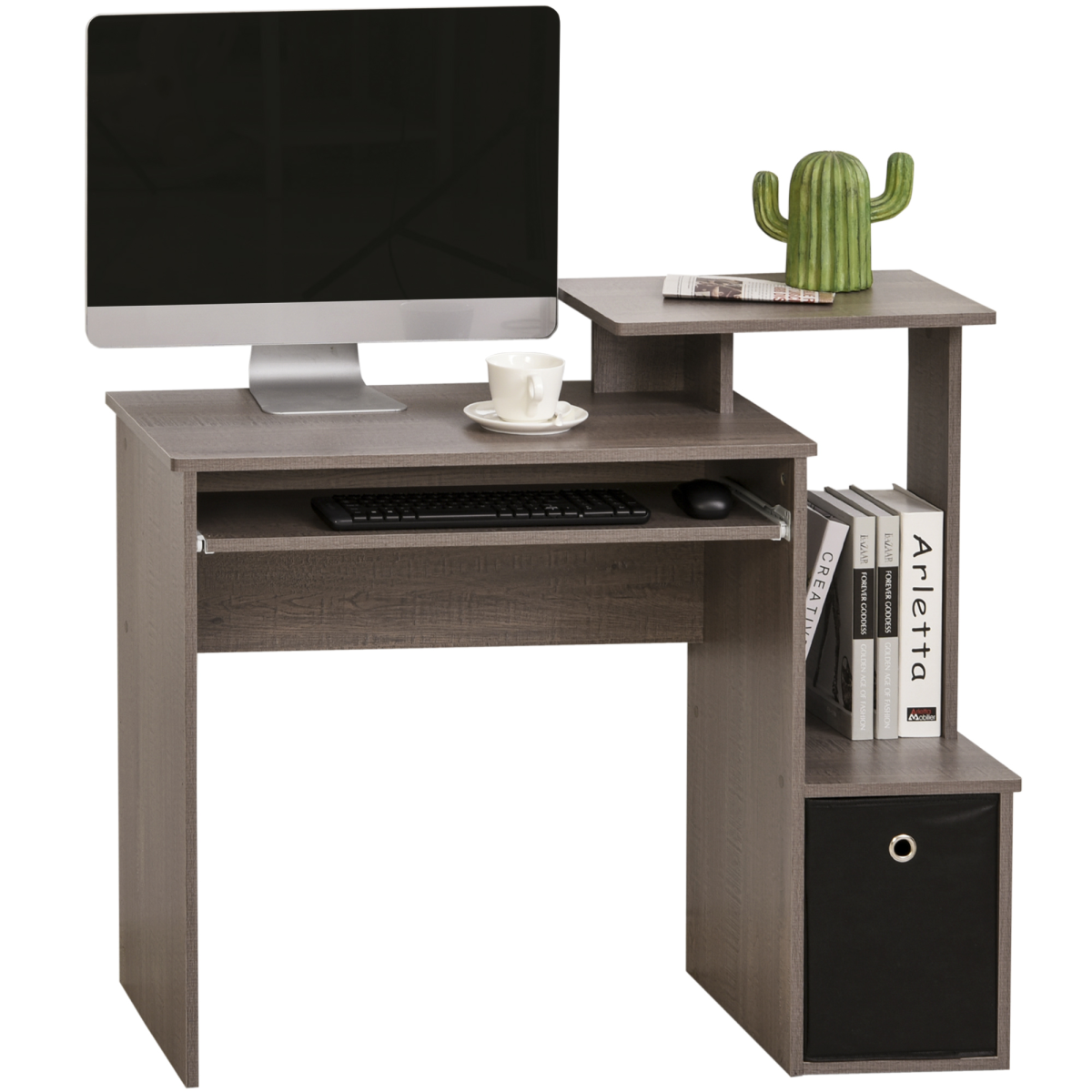 Grey computer desk with keyboard tray