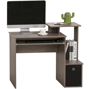 Grey computer desk with keyboard tray