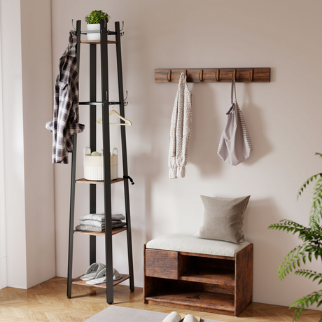 Industrial coat stand with shelves