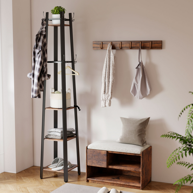 Industrial coat stand with shelves