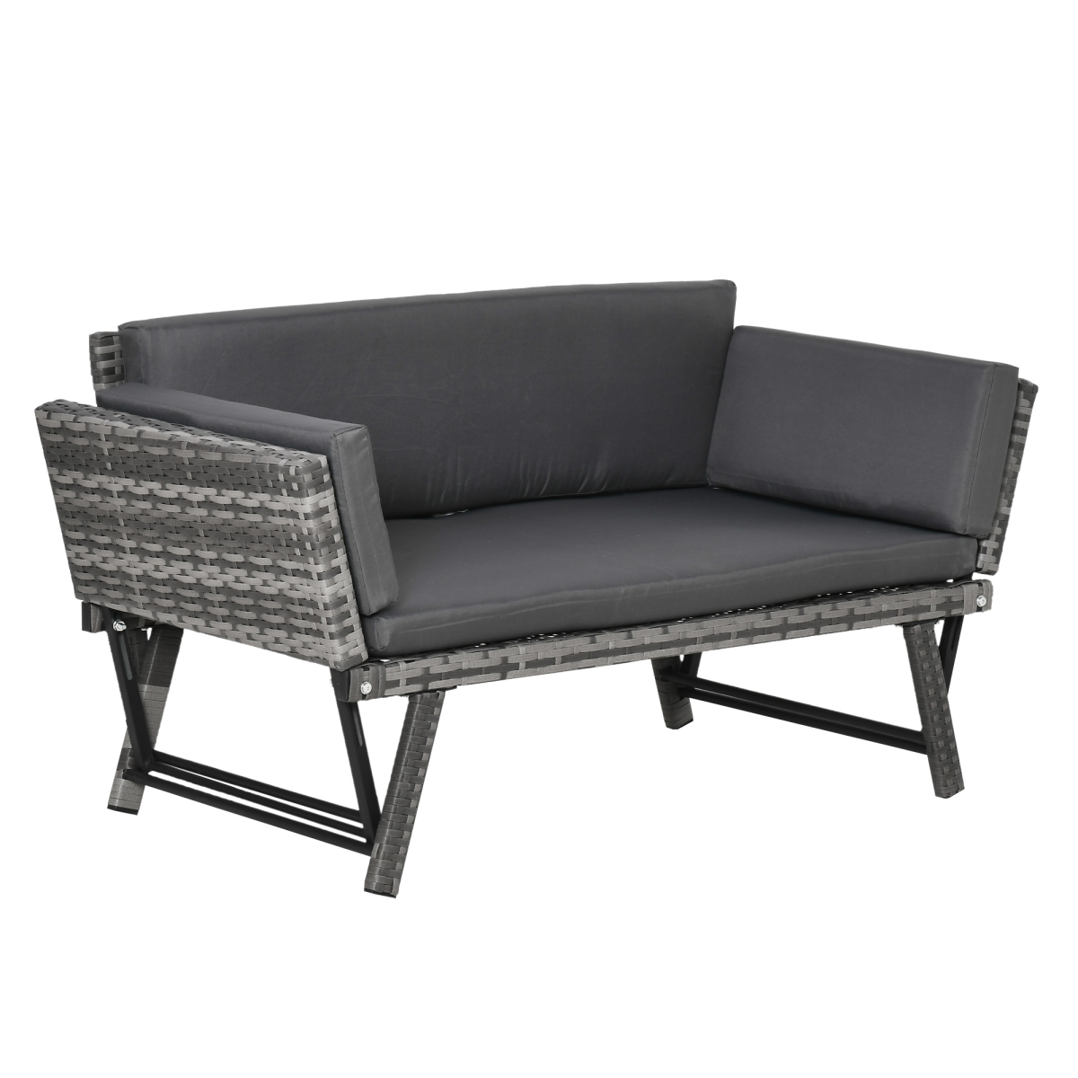 Outsunny 2-in-1 rattan folding daybed sofa in grey