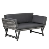 Outsunny 2-in-1 rattan folding daybed sofa in grey