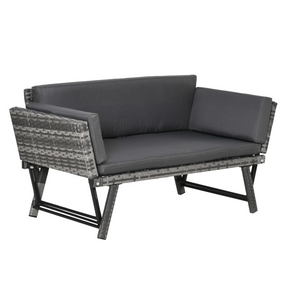 Outsunny 2-in-1 rattan folding daybed sofa in grey