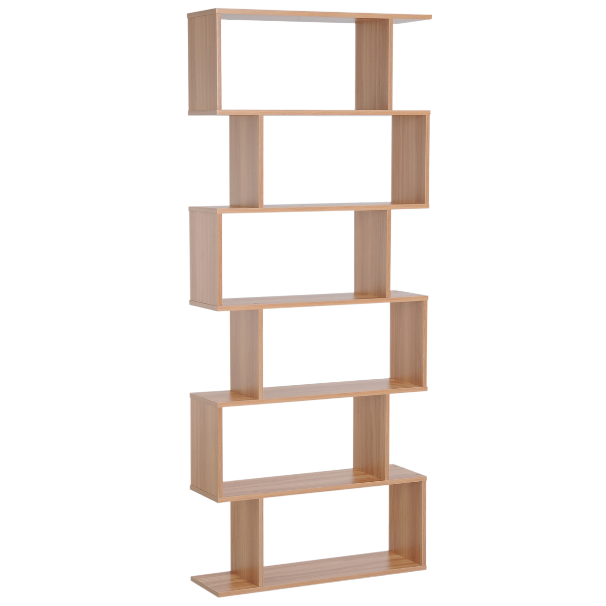 S-shaped wooden shelf unit