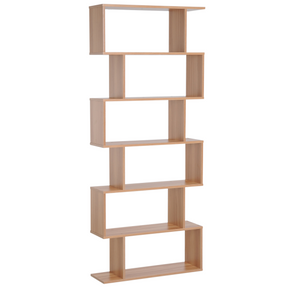 S-shaped wooden shelf unit