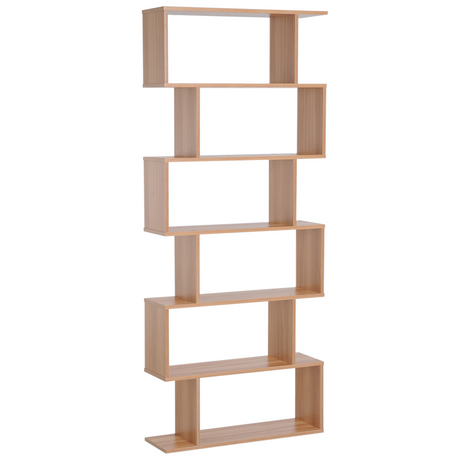 S-shaped wooden shelf unit