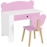 AIYAPLAY Kids Desk and Chair Set with Drawer and Bear Theme – Children's Study Table for Bedroom or Daycare, Pink