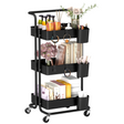 Black 3-tier utility cart with mesh baskets