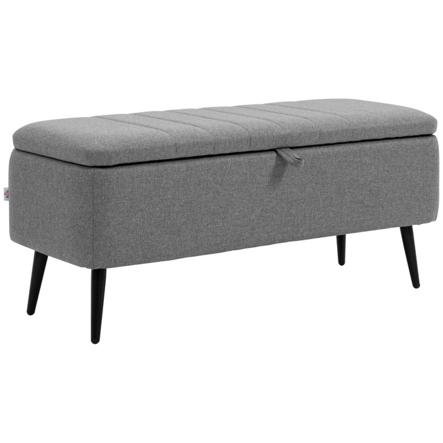 Grey linen storage ottoman bench with steel legs