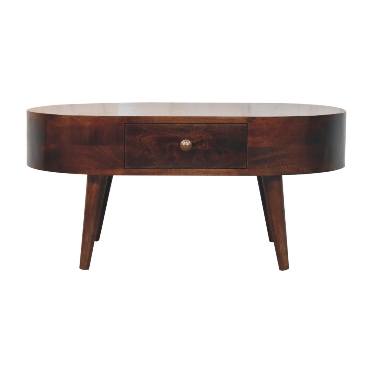 Artisan Furniture Solid Wood California Walnut Rounded Coffee Table with Drawer – Nordic Legs, Dark Brown