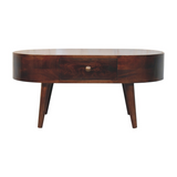 Artisan Furniture Solid Wood California Walnut Rounded Coffee Table with Drawer – Nordic Legs, Dark Brown