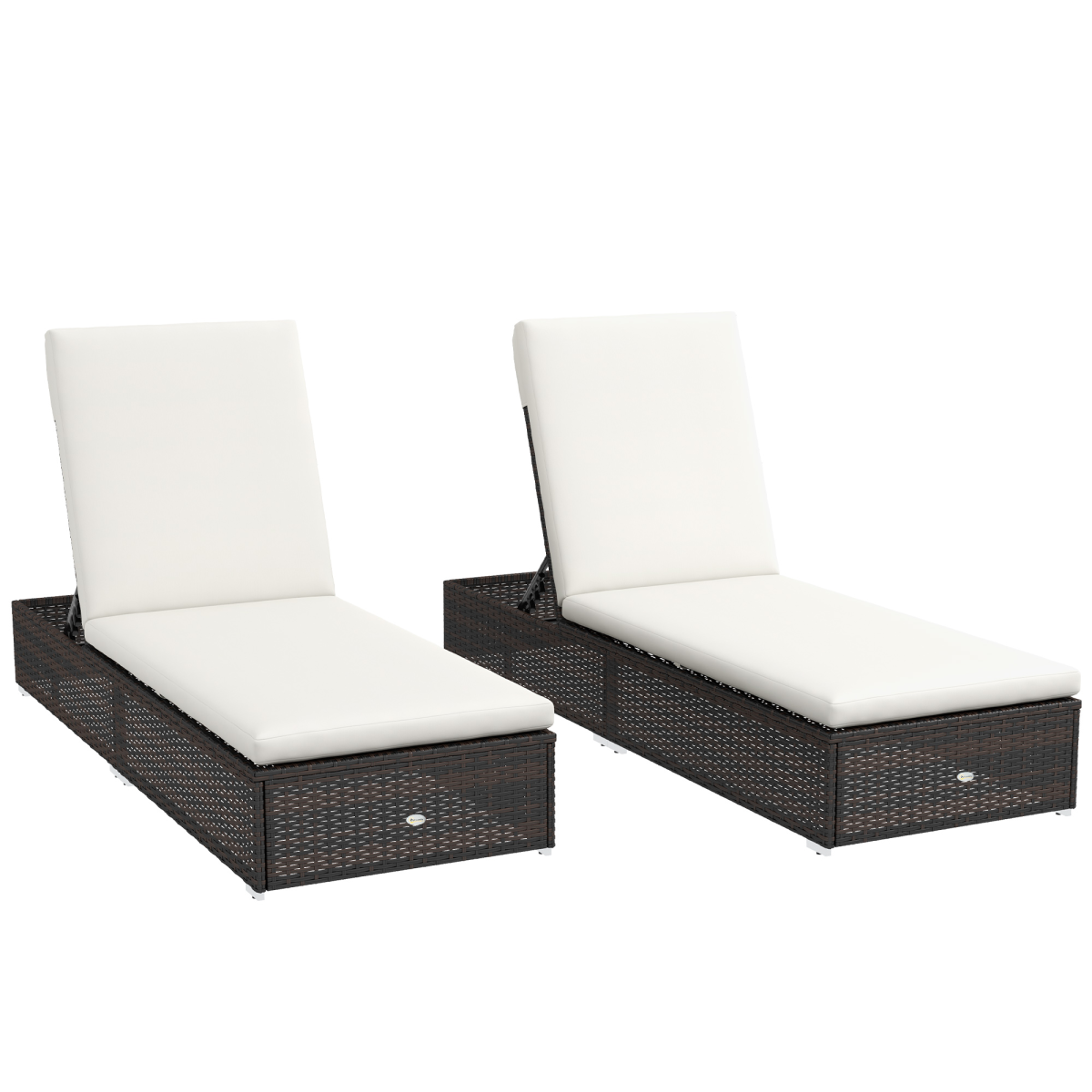 Outsunny Rattan Sun Loungers Set of 2 with 5-Position Backrest & Padded Seats – Garden Recliners, Brown