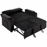 HOMCOM 2 Seater Sofa Bed with 5-Position Backrest, Storage Armrest and Cup Holders – Corduroy Sleeper, Black